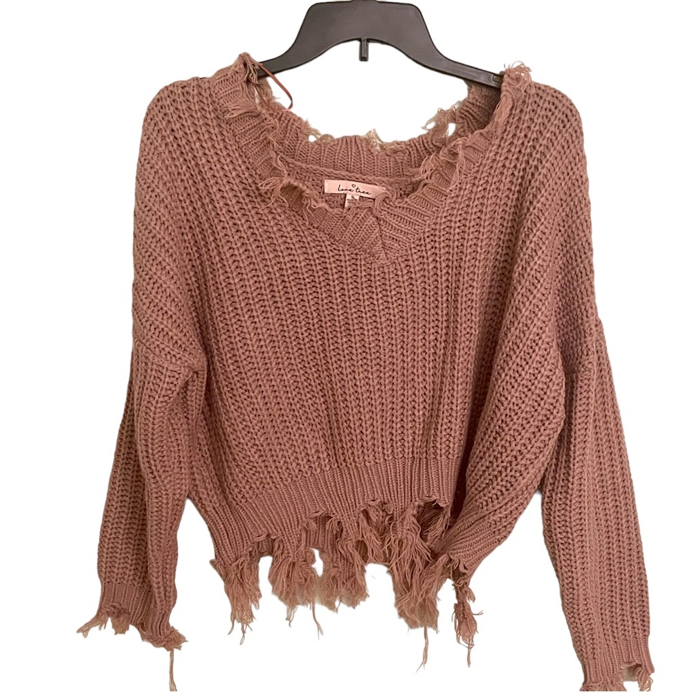 Women’s Love Tree Fringed Cropped Sweater Size Small